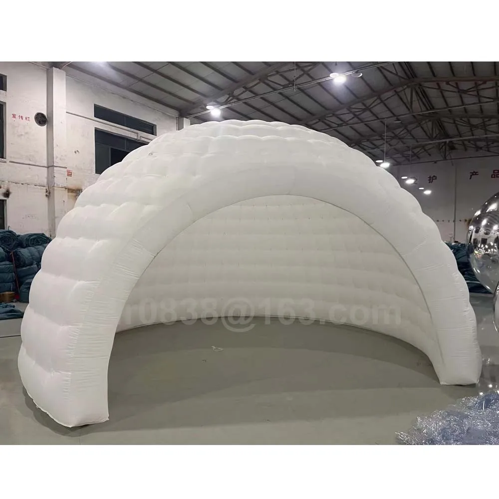 Outdoor Portable Inflatable Igloo Dome Tent with Led Light&Blower White Air Inflatable Shell Tent for Club Party Wedding Event