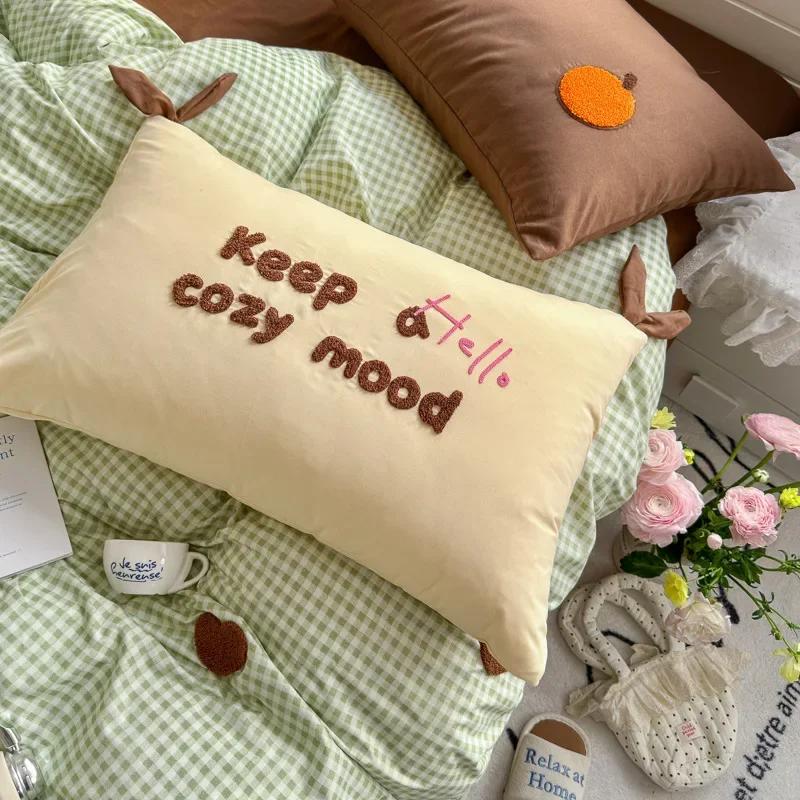 3/4Pcs Bedding Set Summer Comforter Set Cute Fresh Green Checkered Heart Double Single Bed Linen Queen Bed Sheets Plaid De Luxe