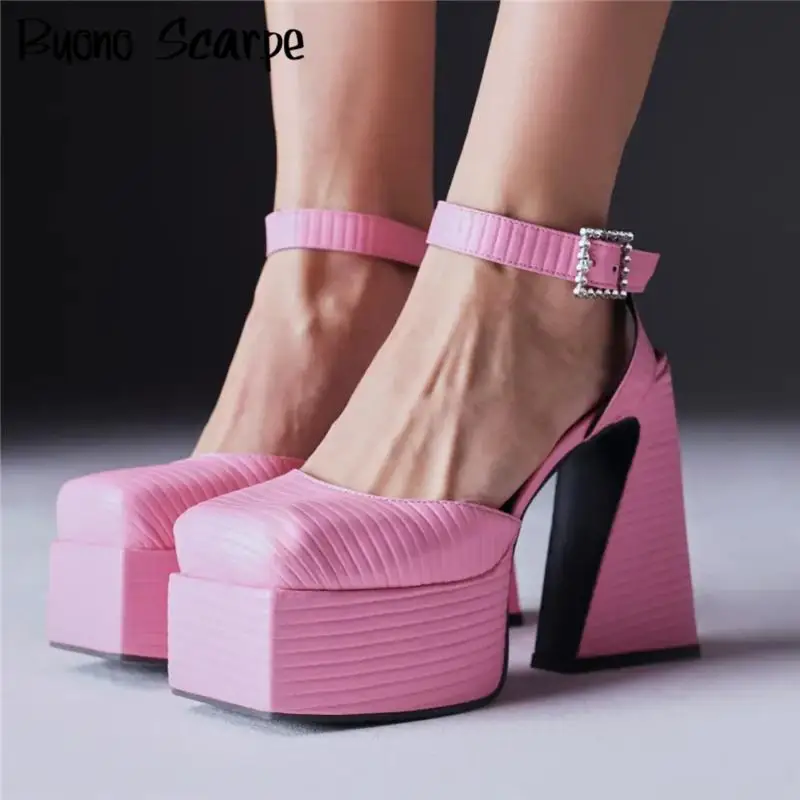 

Женские туфли-лодочки Мэри Джейн в западном стиле с квадратным носком и толстой подошвой на платформе, на массивном каблуке, однотонные модные пикантные туфли большого размера в стиле панк