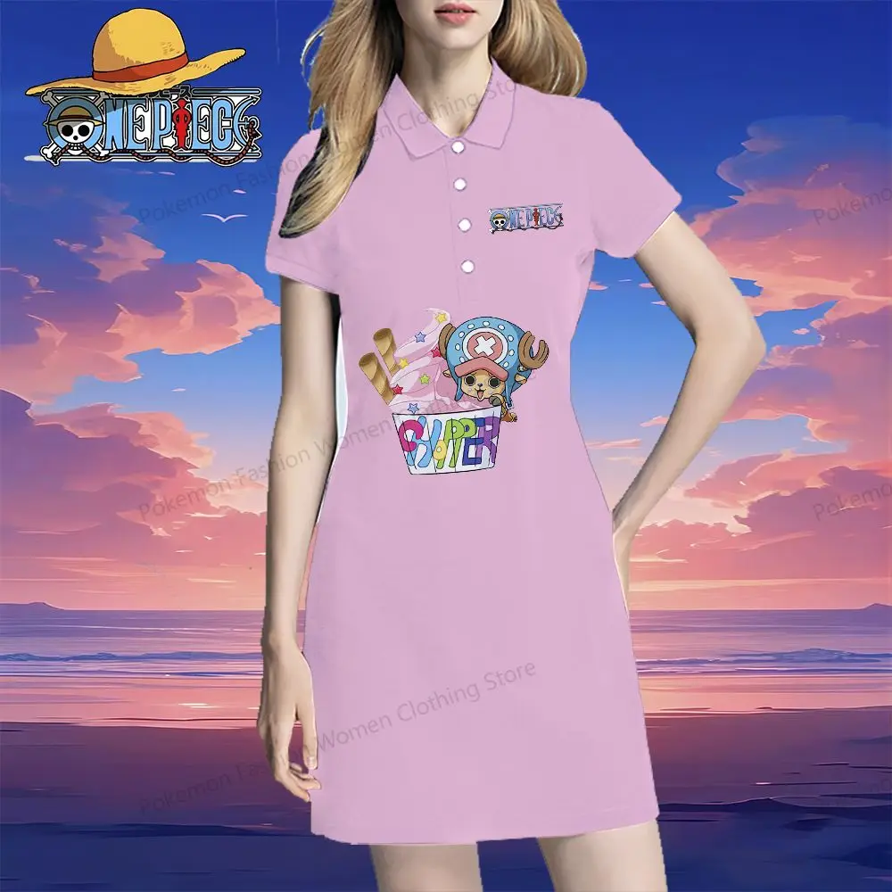 

Luffy Women's Polo Shirt Dresses One Piece Y2k Summer One-piece Dress S-2XL 2024 V Neck Youthful Woman Clothes Street Wear Sexy