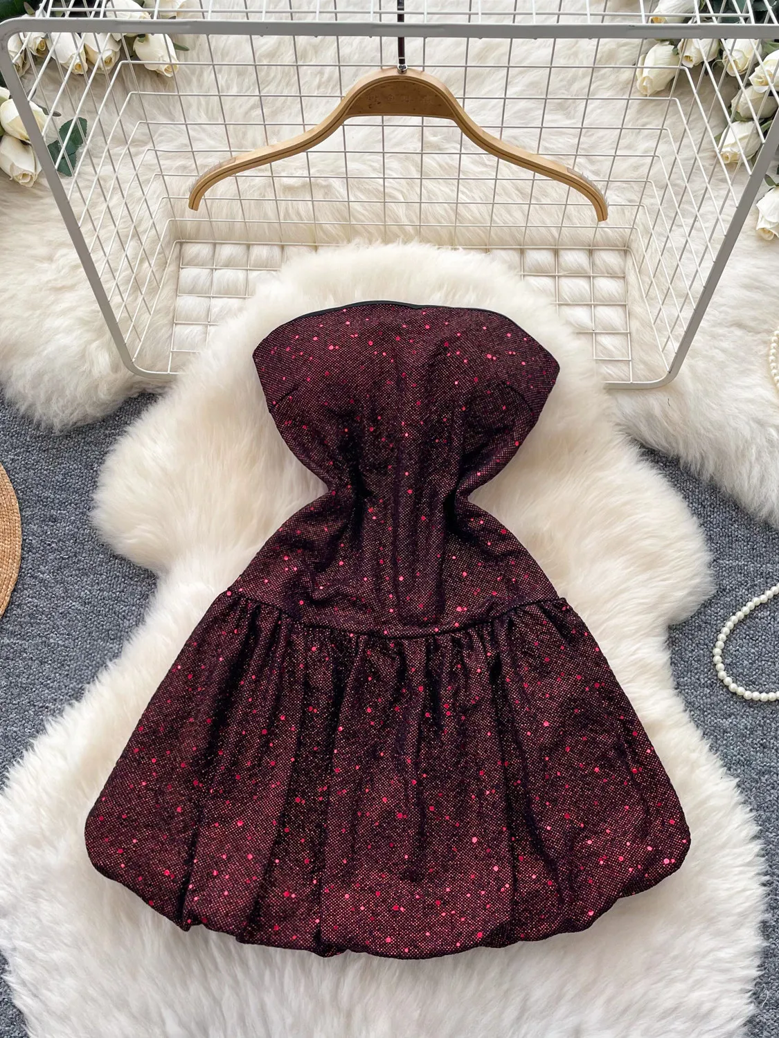 

Women Burgundy Birthday Party Evening Dress Vintage Elegant Sleeveless Mini Dress Sexy Backless Korean Style A-Line Dress Summer