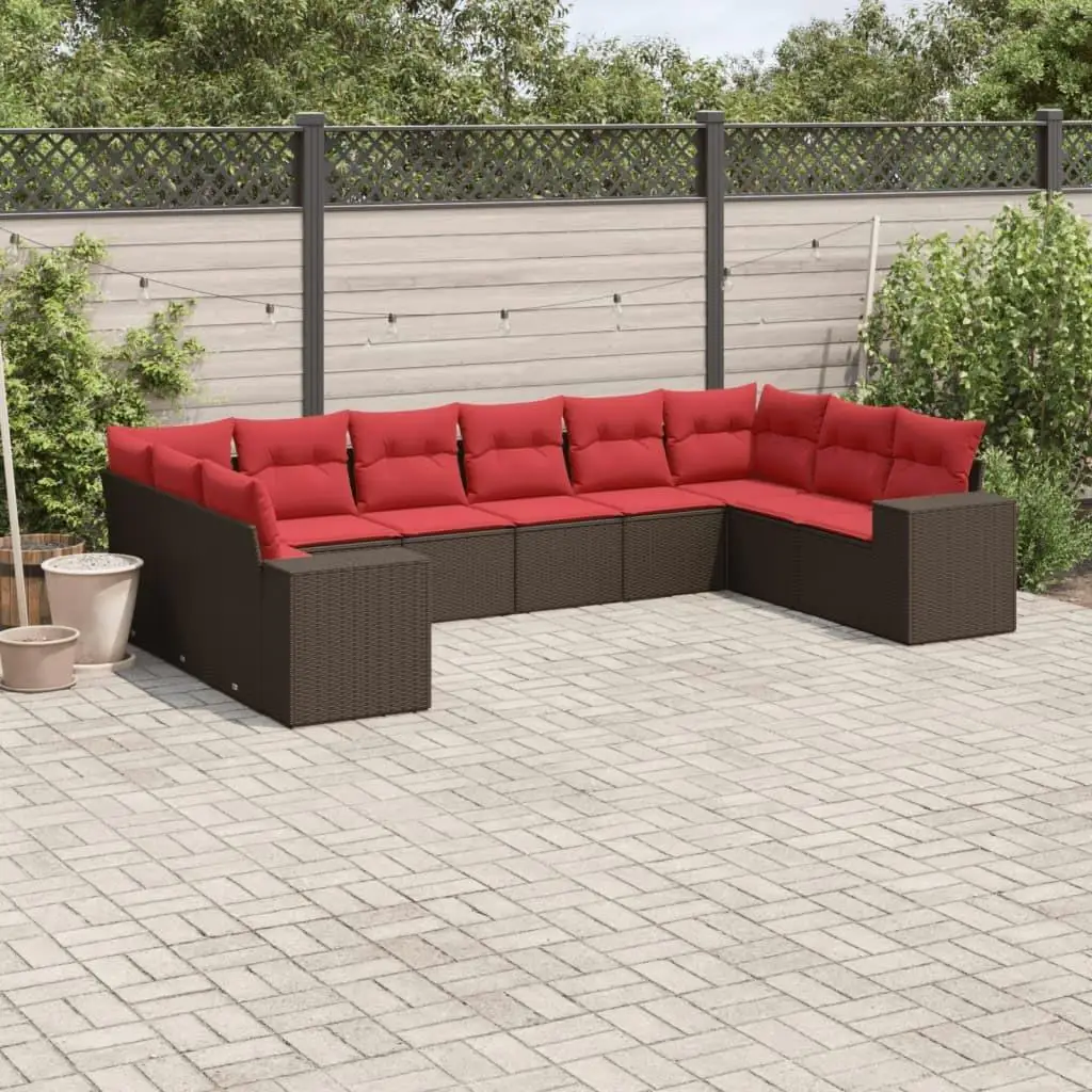 

10 Piece Brown Rattan Patio Sofa Set with Cushions Outdoor Furniture Garden Seating