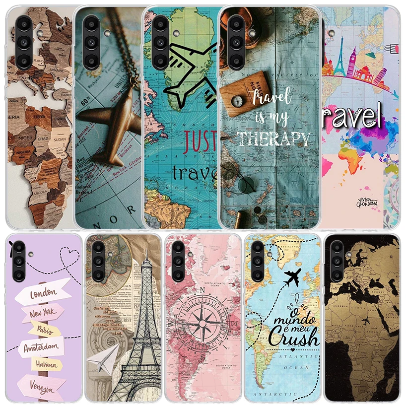 World Map Travel Plans Phone Case For Samsung Galaxy A15 A14 A13 A12 A55 A54 A53 A52 A35 A34 A33 A32 A25 A24 A23 A22 A04S A03S A