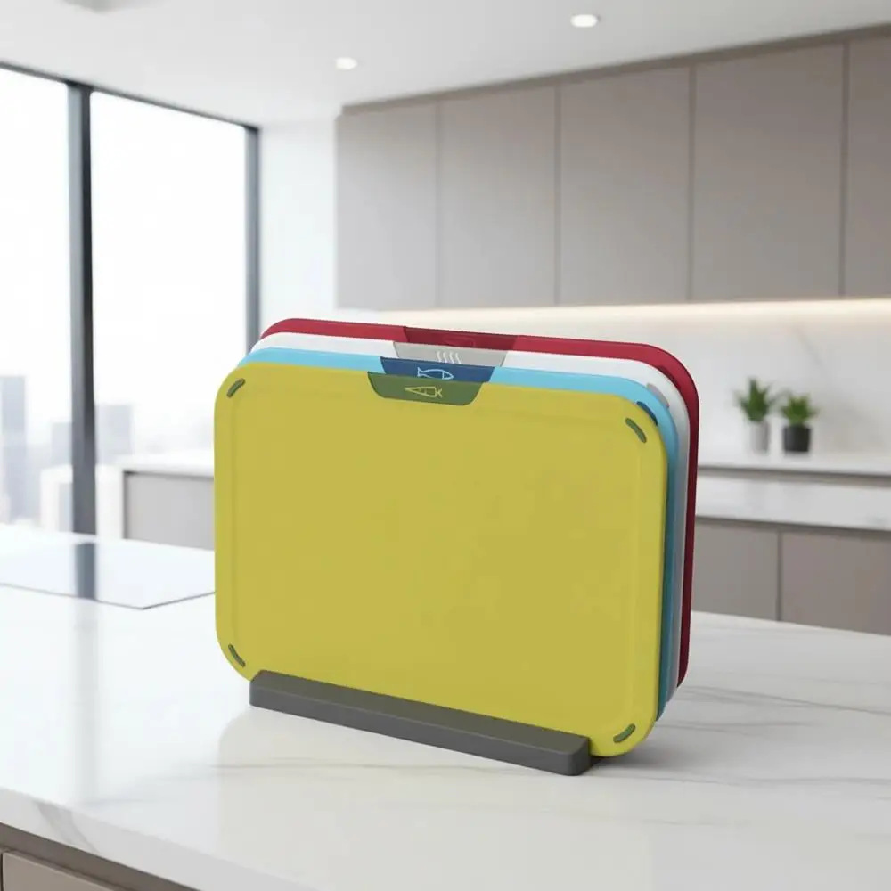 

4-Piece Color-Coded Cutting Board Set with Storage Stand, Multicolor