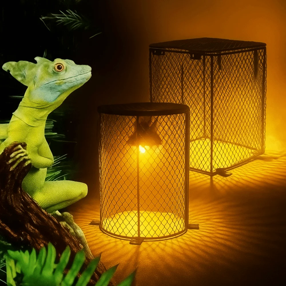 

Metal Mesh Heater Guard Round and Square Shape Iron Mesh Cover Lamp Cover 4 Screws Cylinder and Square Reptiles Heat Lamp Guard