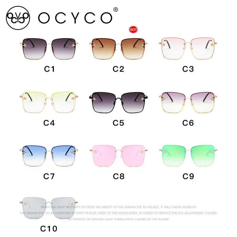 New Fashion Lady Oversize Rimless Square Bee Sunglasses Women Men Small Glasses Gradient Sun Glasses Female UV400