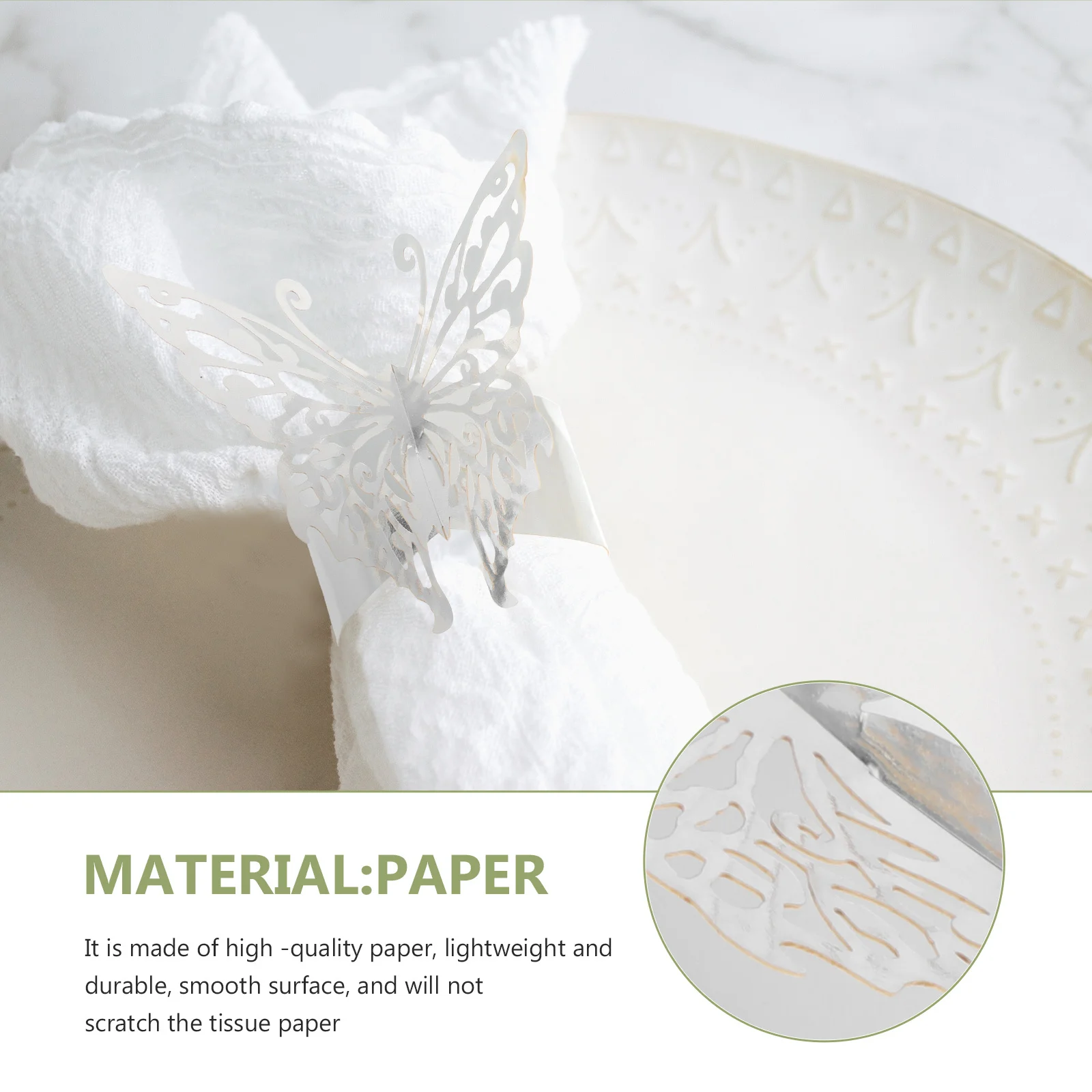 

50Pcs Exquisite Butterflies Napkin Rings Reusable Party Table Decorations Safe Paper Material Serviette Holders