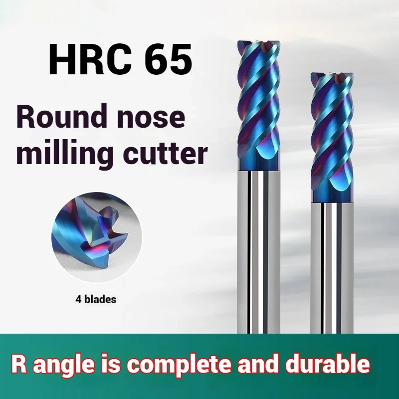 Solid Carbide Corner Radius End Mills HRC65 4 Flutes Nano Blue Coating CNC Tools  Endmills R0.5 R0.2 R1 R2~8 Surface Machining