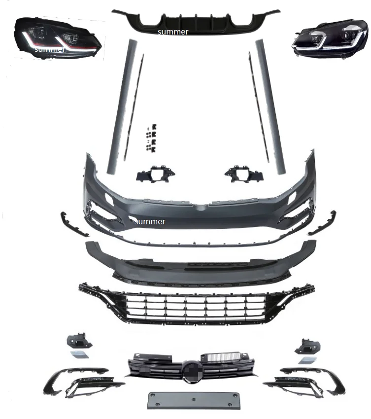 for Upgrade Bodykit for Golf VI Golf6 2009-2013 Modified to GF7.5 R Design Body Kit Lamps Front Grille Bumper Side Skirt