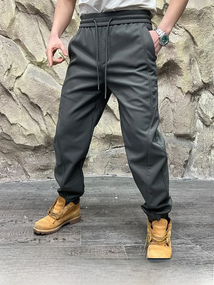 

Thiened Fce Men's Casual Pants Autumn Winter Straight Leg Fit Slimming Trendy Cuffed Leisure Trousers Versatile Comfortable