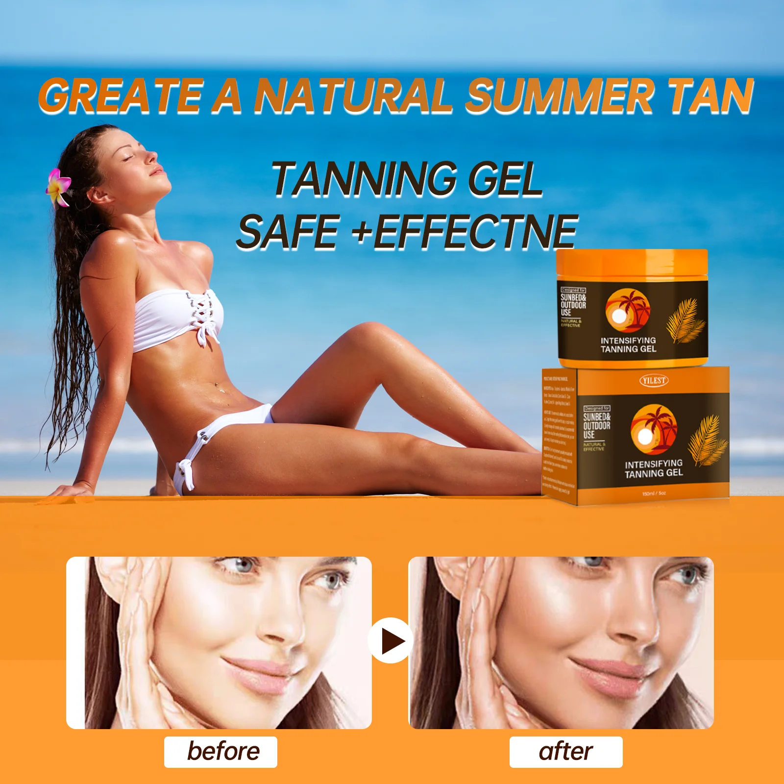 

Intensive Tanning Accelerator Gel 150ml - Natural Coloring for Sunbeds & Outdoor Sun, Promotes Deep Brown Tan, Easy to Clean