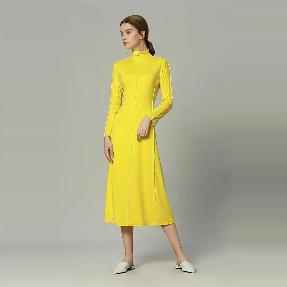 

New Spring High Collar Casual Fashion Solid Color Dress A-Line Skirt