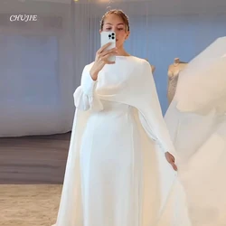 Vestidos de novia musulmanes elegantes, Vestido de noche Formal de gasa de manga larga para novia, 2024