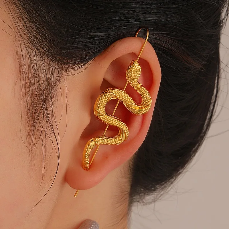 Punk Exaggerated Snake Ear Needle Wrap Crawler Hook Earrings for Women Surround Auricle Diagonal Piercing Earing Jewelry