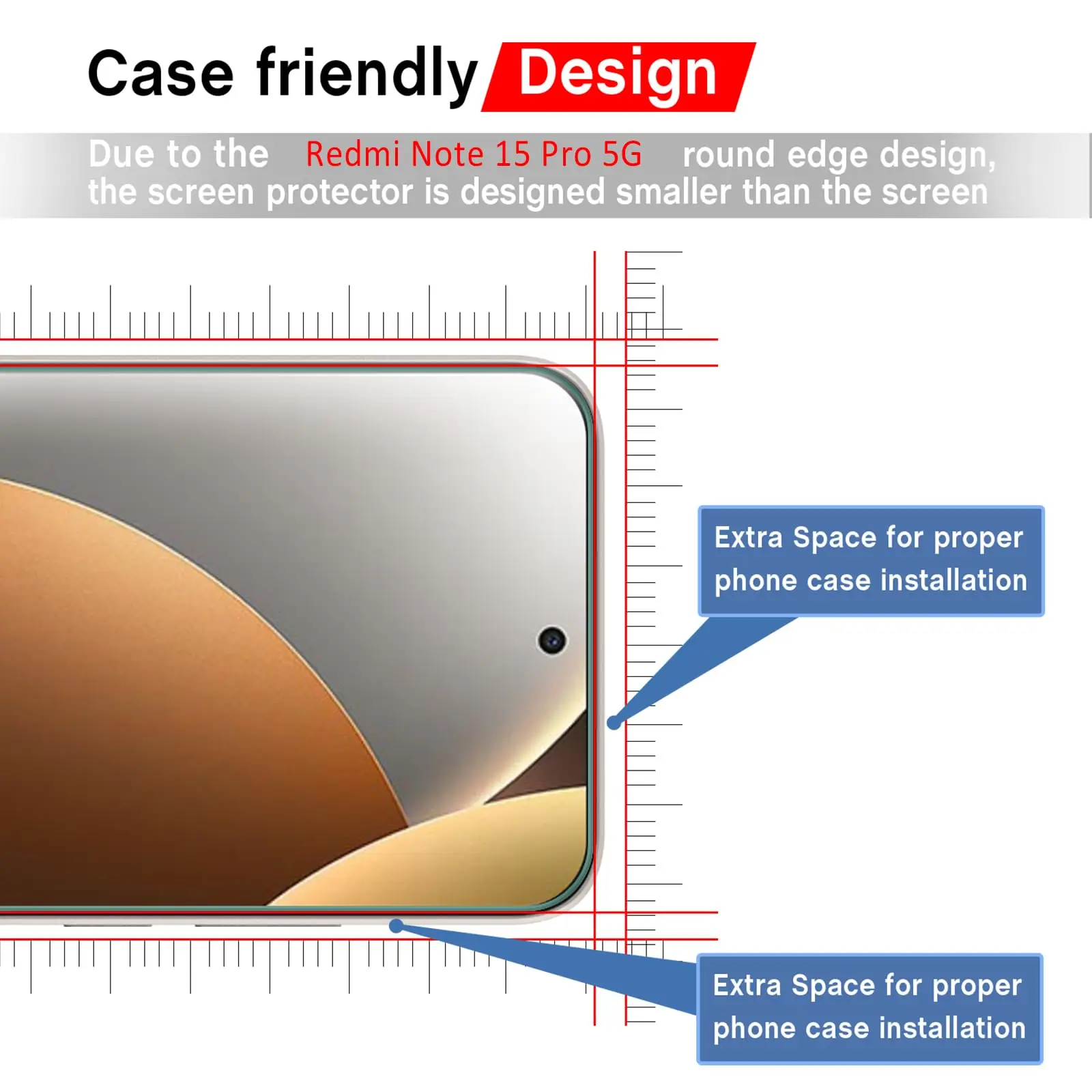 Für Redmi Note 15 Pro 5G 6,83 Zoll Displayschutzfolie aus gehärtetem Glas, Kristallklar 9H HD, kratzfest, case-freundlich. – Detail 5