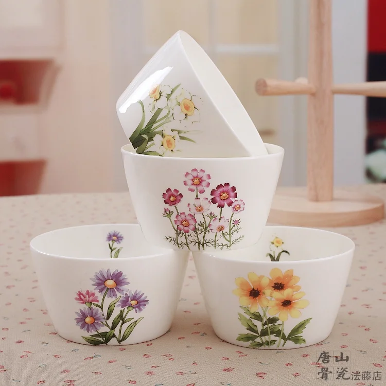 

4.5 Inch, Fine Bone China Food Bowls, 4-piece Set, Season Flower, Ceramic Cartoon Lunch Box, Insulated Bento Kids Bowl