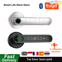 Fingerprint Lock with Touchscreen Smart Room Door Tuya App Digital Lever Lock Keyless Entry Front Door Knob with Keypad Voice
