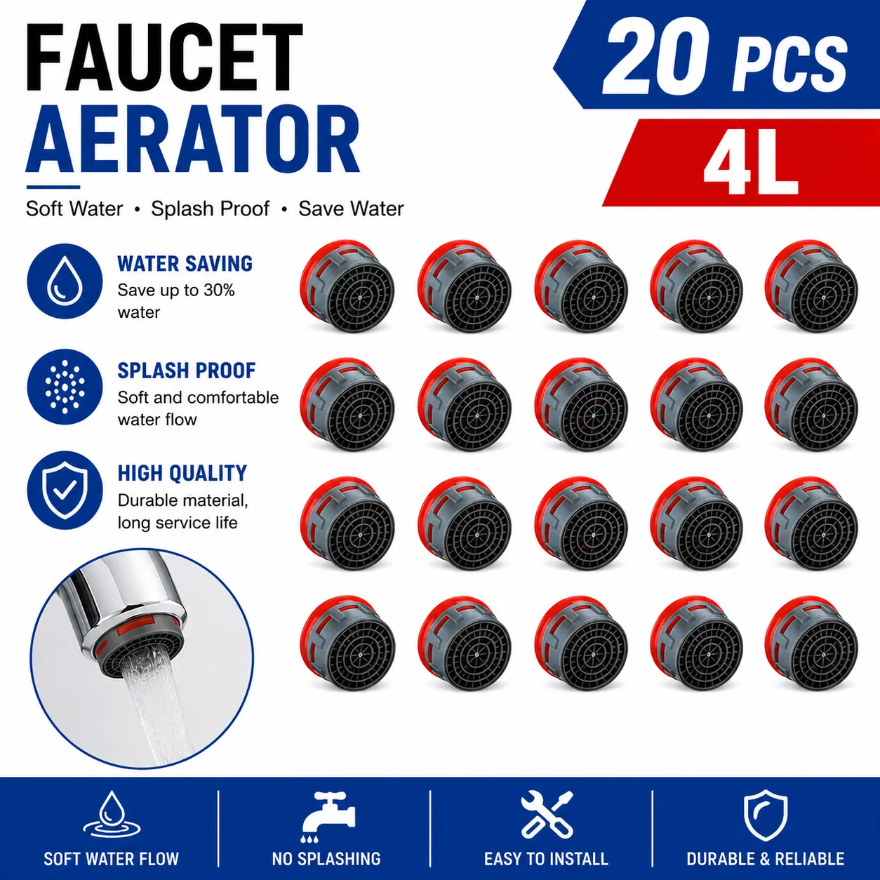 20 szt. Aerator do kranu, ogranicznik przepływu części zamienne wkładka do zlewu Aerator do umywalki filtr do kranu-Aerato akcesoria kuchenne