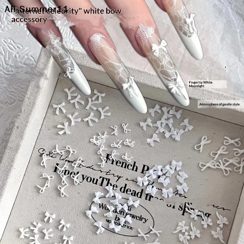 【A11】50 Stück Weiße Schleifen-Nagelcharms 3D Harz-Schleifenband Nagelkunst-Dekoration Mini Kawaii Schleifen-Maniküre-Zubehör DIY