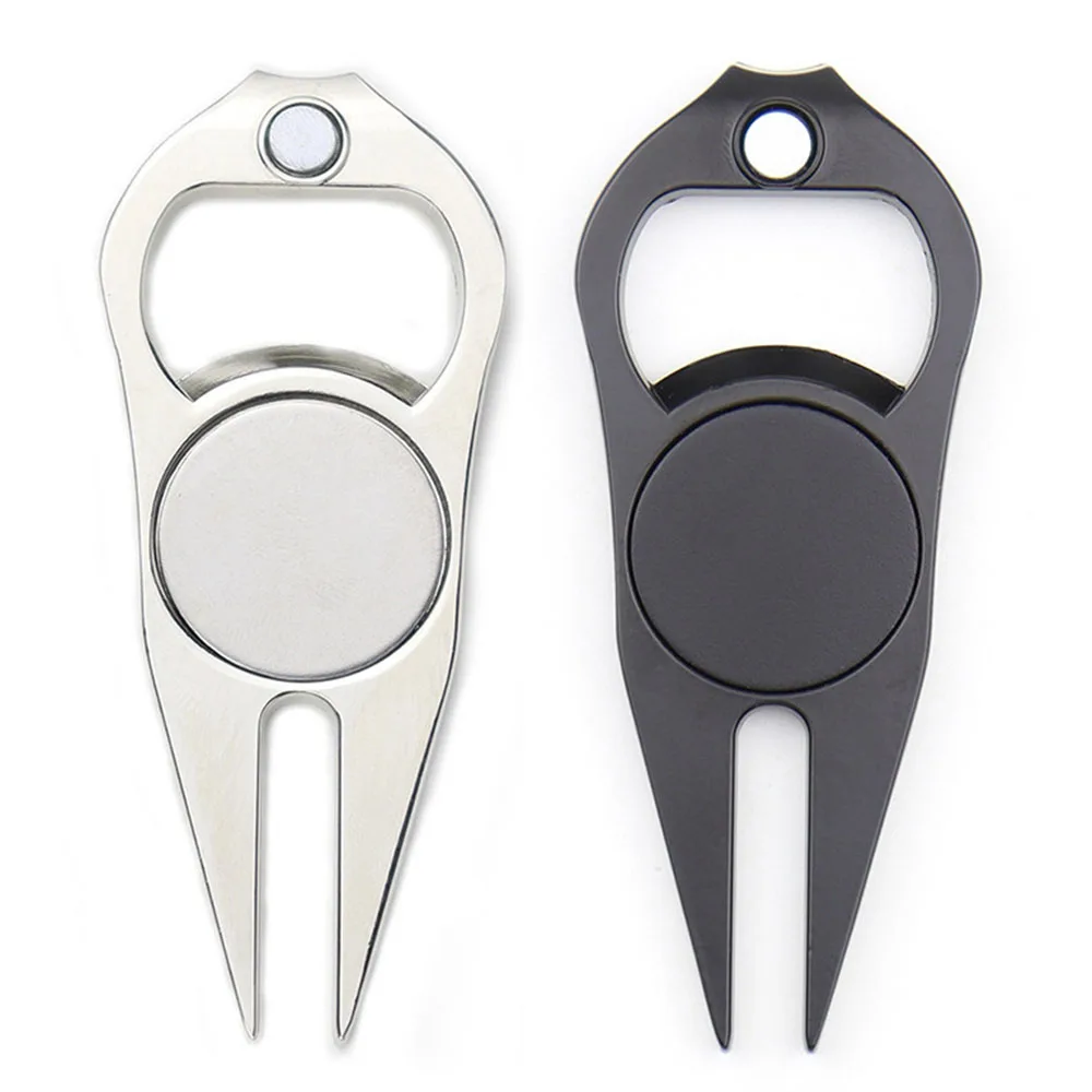 Black/Silver Golf Divot Tool Zinc Alloy Putting Green Fork Divot Repair Tool Multi-function Mark Ball Location Bottle Opener 1pc