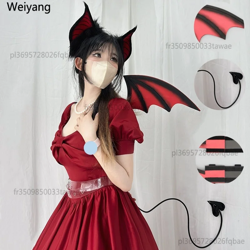 Neue handgefertigte Plüsch-Fledermausohren, Teufel-Sweetheart, Halloween-Fledermaus-Cosplay-Requisiten, Haarband mit Fledermausflügeln für Nacht-Partys
