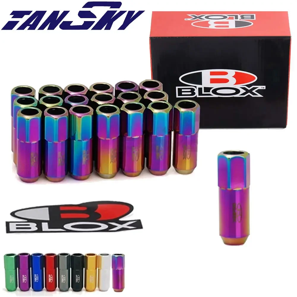 Blox Racing مزورة 7075 صواميل عروة ألومنيوم عالمية لمعظم السيارات M12X1.25 / M12X1.5، L: 60 مم 20 قطعة/المجموعة TK-550NUTS
