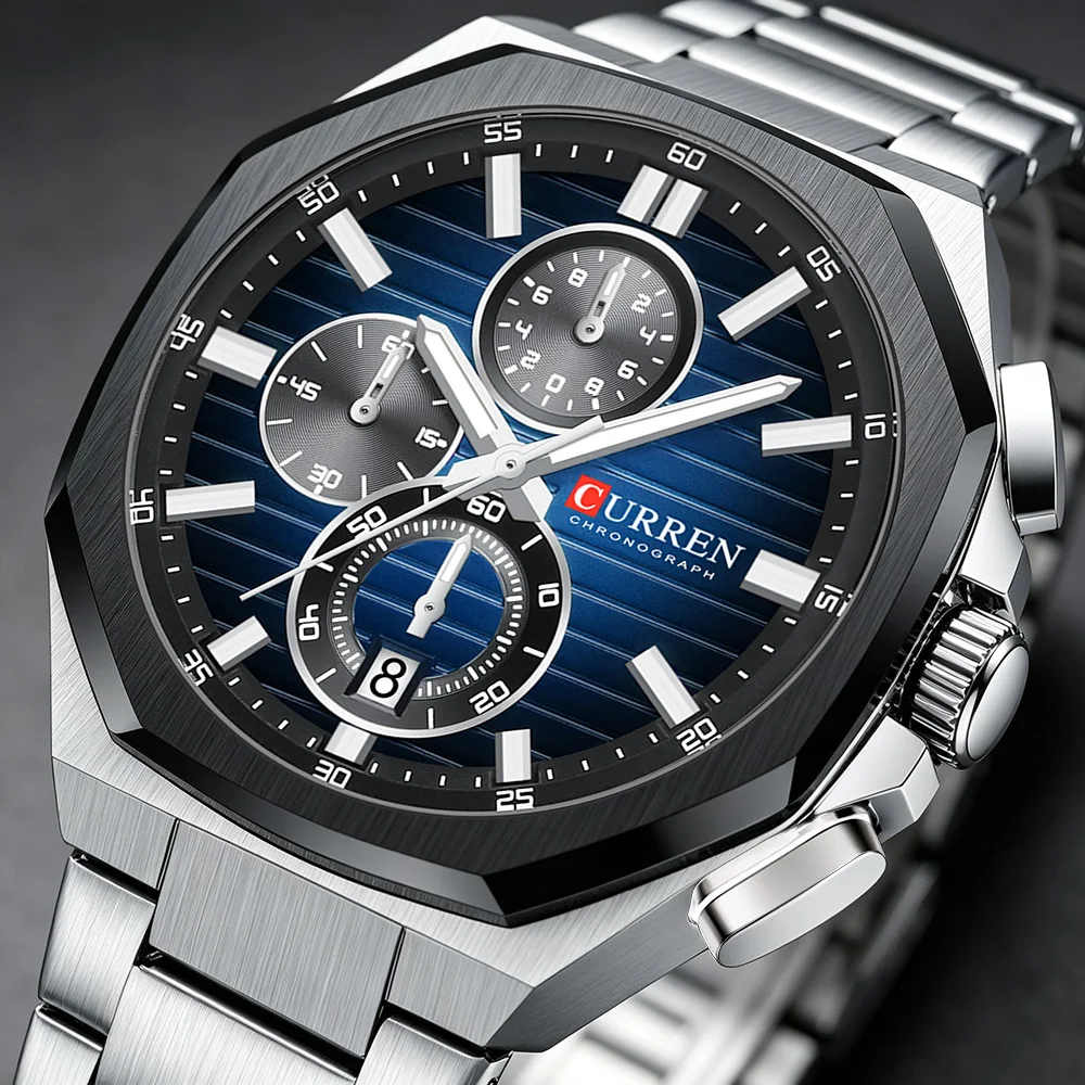 CURREN 8499 Mens Watch Luxury Chronograph Stailess Steel Band Luminous Date Quartz Sport Wristwatch for Men Reloj Hombre