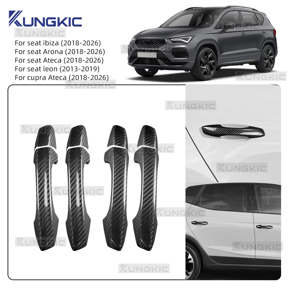 Real Dry Hard Carbon Fiber Sticker For Seat Leon 2013-2019 ibiza/Arona/Ateca/Cupra Ateca 2018-2026 Door Handle Car Accessories