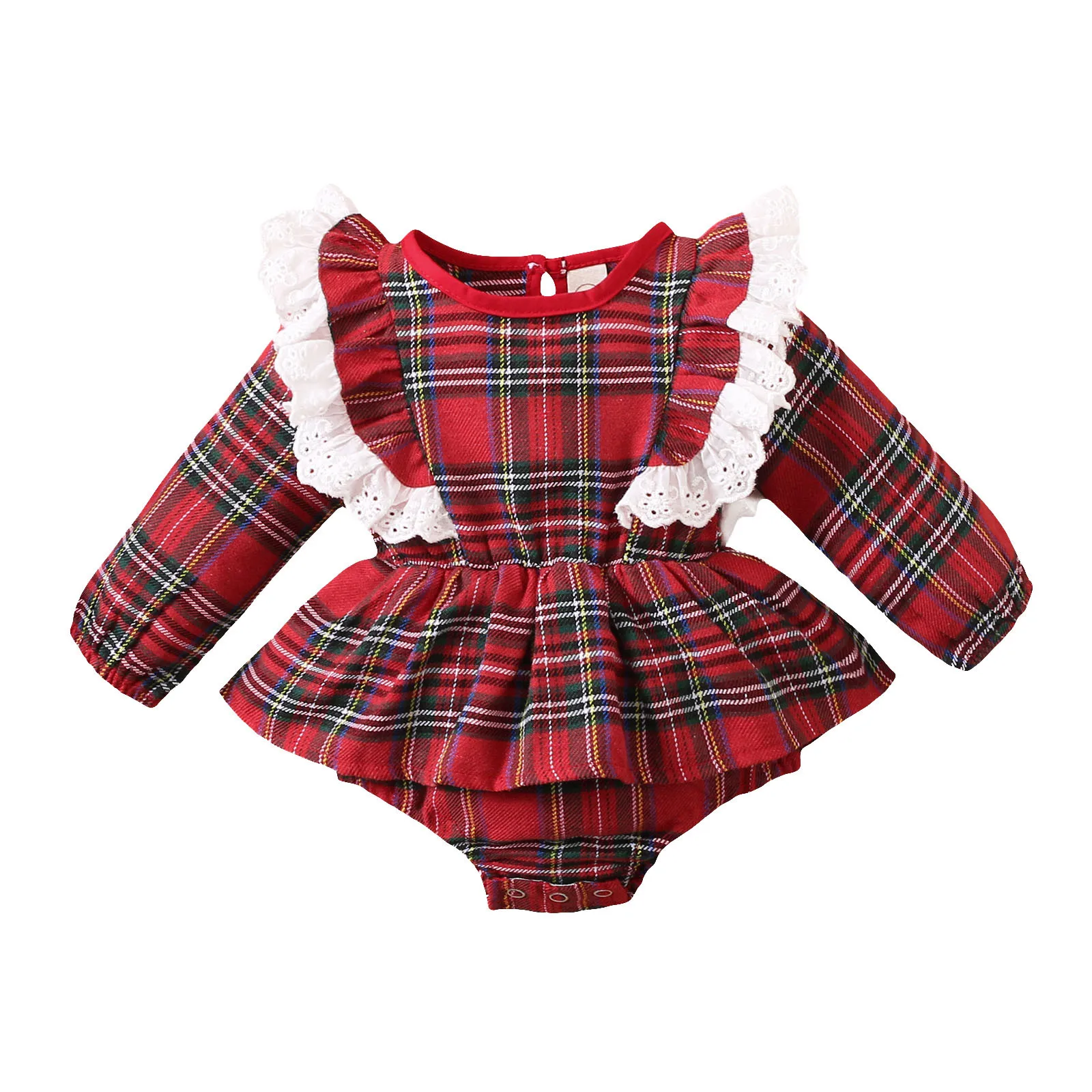 Autumn Winter Infant Baby Girls Long Sleeve Plaid Printed Lace Ruffle Tulle Romper Bodysuit Clothes For Kids Baby Rompers 2024