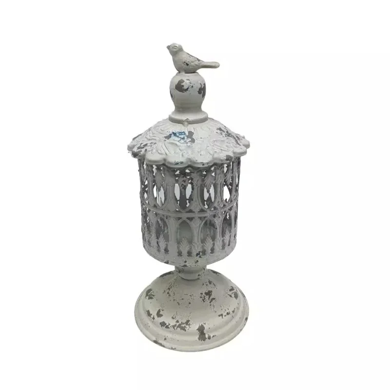 Courtyard Balcony Home Decoration Ornaments Iron Hollowed Out Patterned Candlestick Antiquing Process Creative Personality