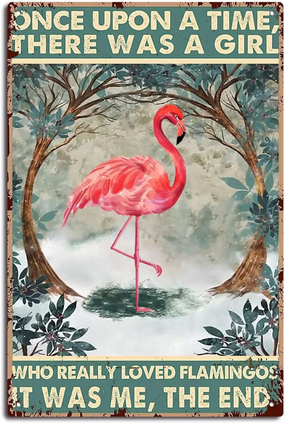 Panneaux Flamingo : Il était une fois une fille qui aimait vraiment les flamants roses, panneau vintage en métal - Décoration de salle de bain - aluminium