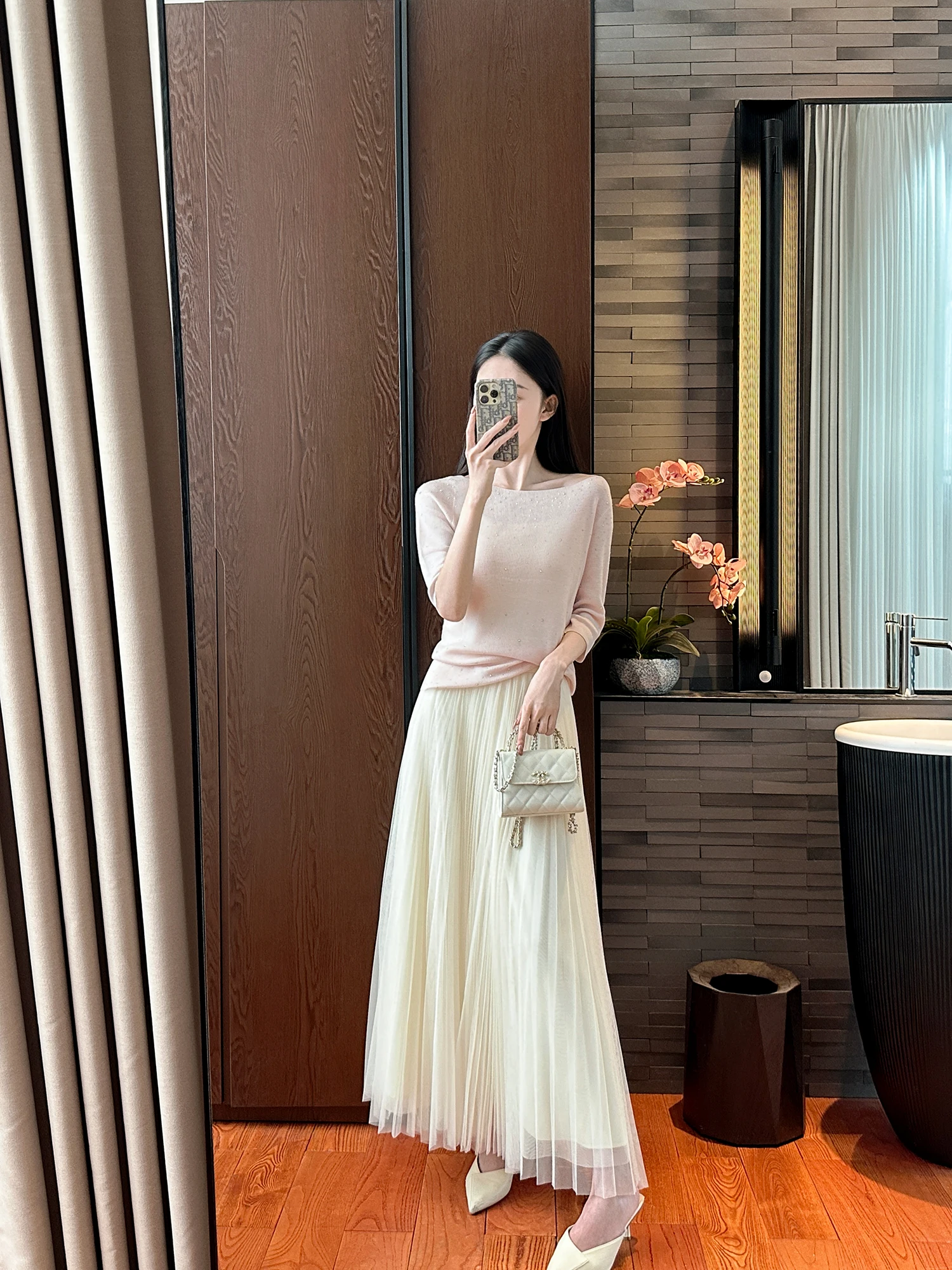 

Вязаный свитер You See Cloud Silken для женщин, светло-розовый, с блестящими стразами, модный повседневный весенний наряд, брюки с высокой талией