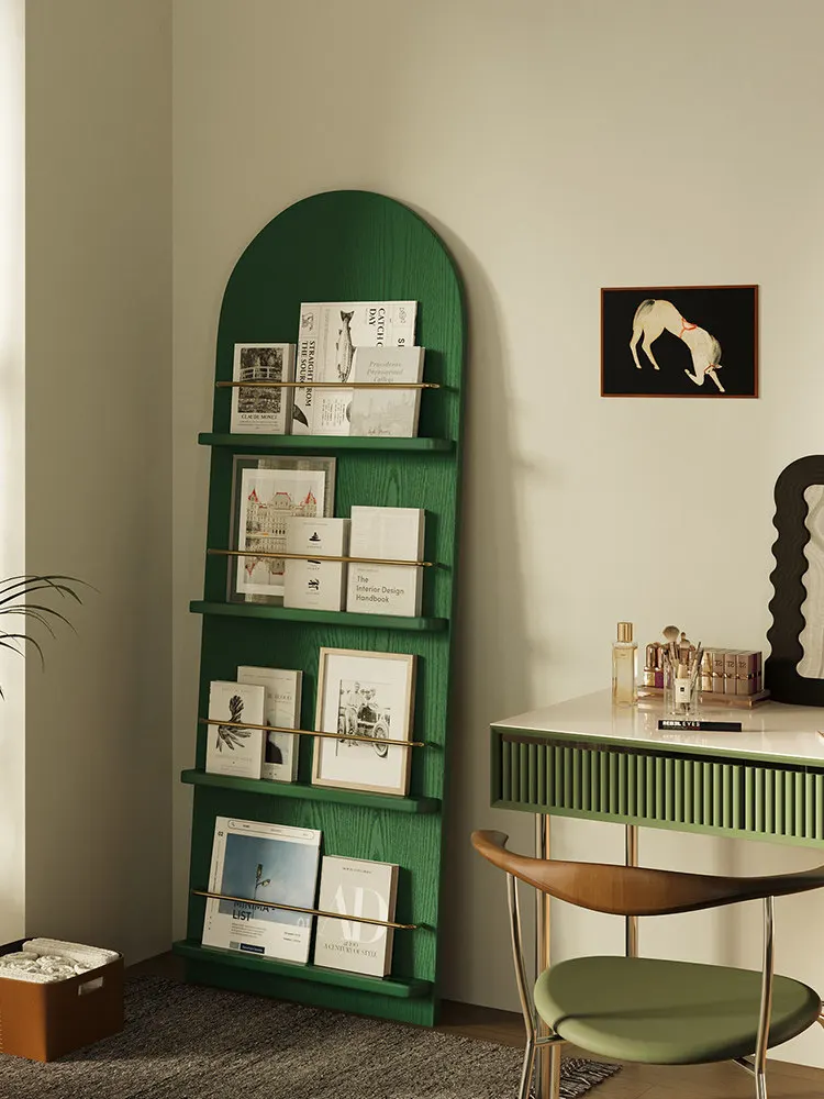 Bookshelf, living room, book and newspaper display shelf, medieval magazines, floor-to-ceiling publicity