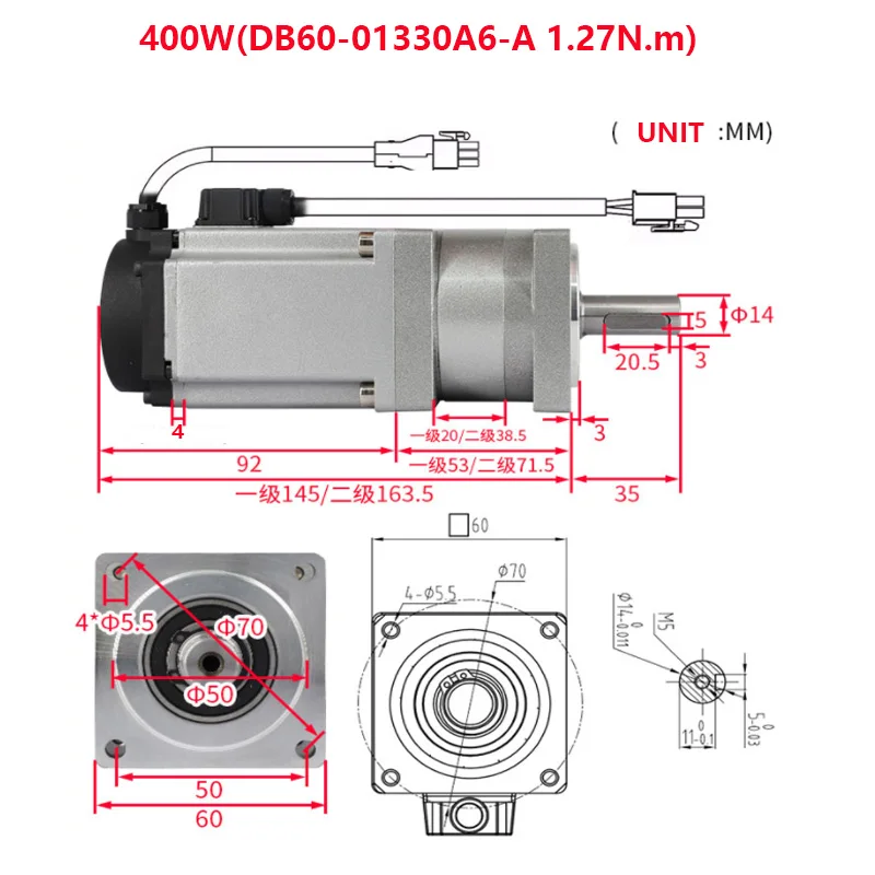 400W/750W servo motor +Economical Planetary Gear Motor 2-in-1 with PS100 Servo Driver for Racing Simulator Motion System