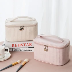 Handheld Solid Color PU Leather Cosmetic Organization Storage Bag Portable Travel Toiletry Pouch for Women