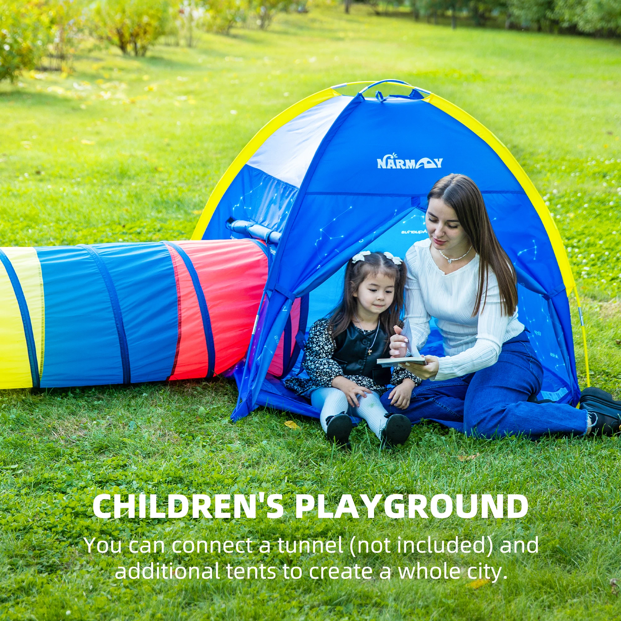 Crianças brincam tenda azul céu estrelado cúpula tenda para crianças diversão interna/externa