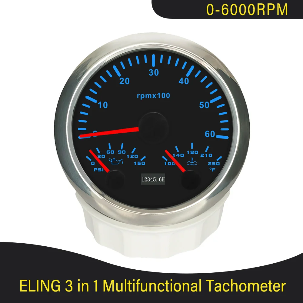 

Universal 85mm 3 in 1 Multifunction 0-3000RPM 0-6000RPM 0-8000RPM Tachometer with Oil Pressure Water Temp 7 Colors Backlight