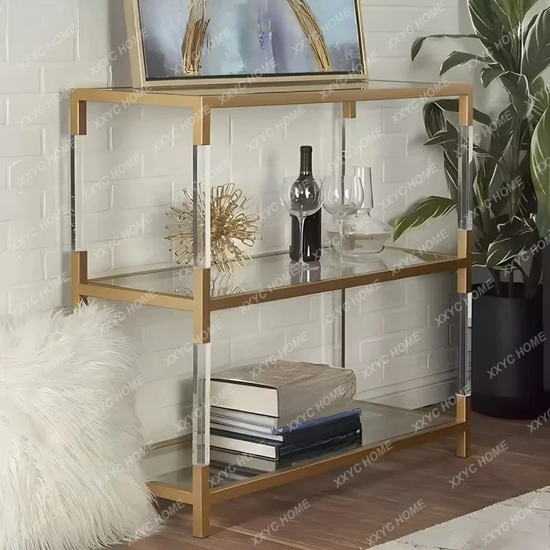 

Многоуровневая полка для гостиной в стиле лёгкой роскоши, из нержавеющей стали, с прозрачными акриловыми вставками.