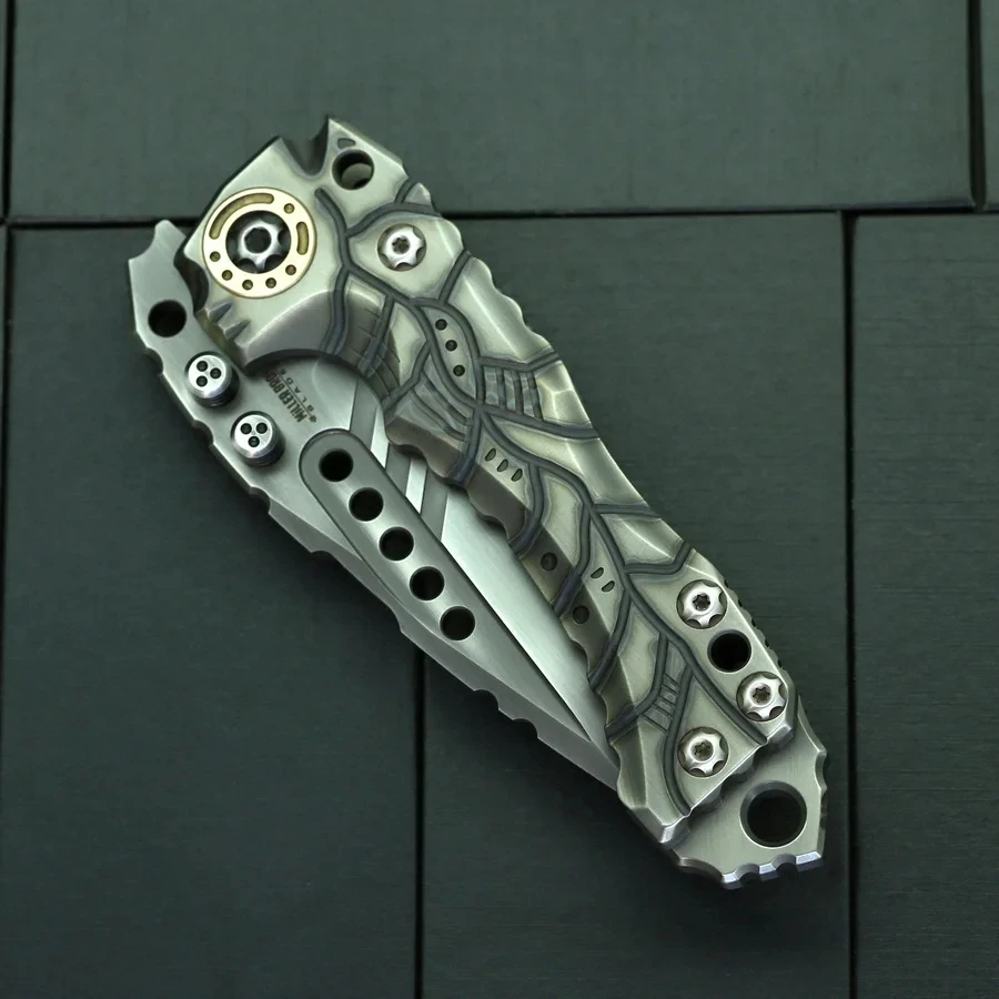 T1- Heavy duty folding knife Titanium alloy handle CNC exquisite carving overbearing tactical knife wilderness camping mountaine