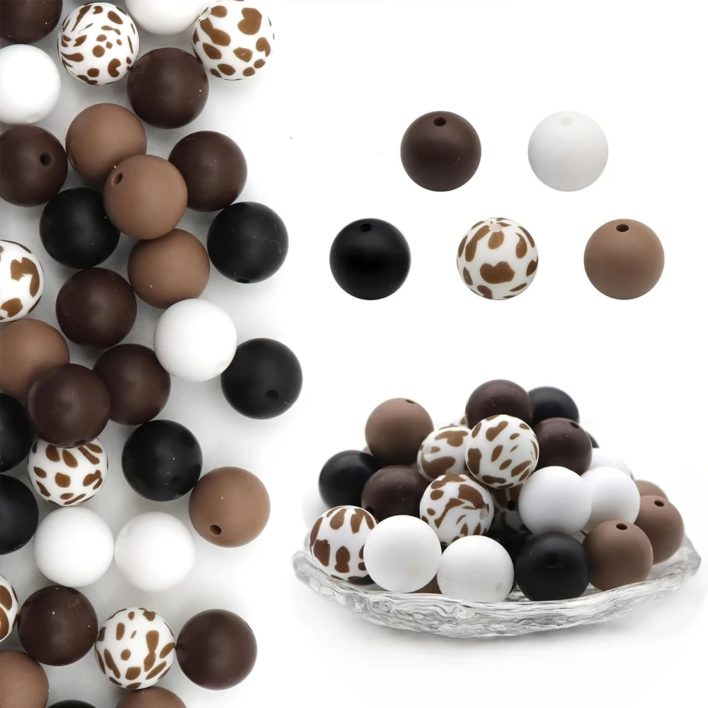 25pcs Various Colored Printed Silicone Beads 15mm Round Loose Beads, Jewelry Accessories, DIY Crafts, Necklaces, Bracelets