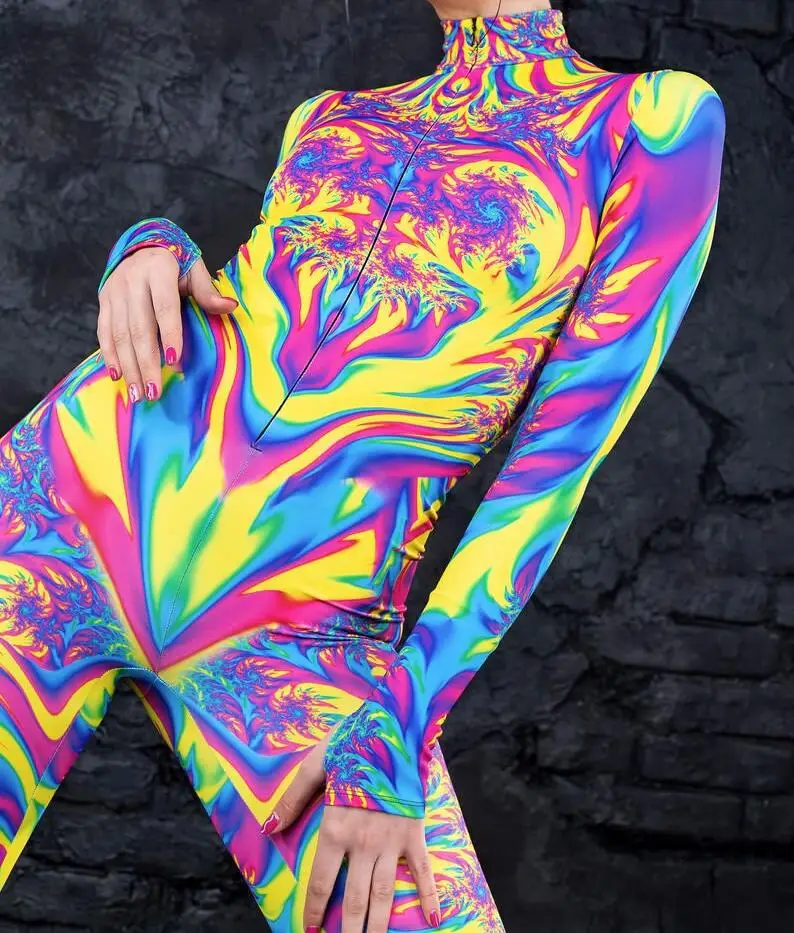 Bunter 3D-Druck Damen Party Cyberpunk Regenbogen Jumpsuit Onesie Halloween Cosplay Kostüm Elastischer Bodysuit Romper – Detail 8