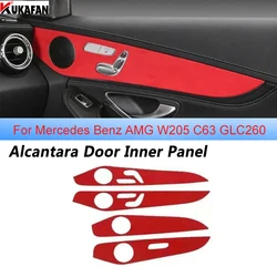 4PCS Alcantara Styling Interior Door Handle Decoration Trim Cover For Mercedes Benz AMG W205 C63 GLC260 C280 E Class 2015 - 2018