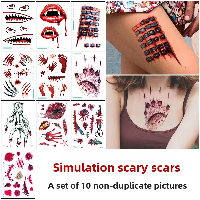 

10/12/15/Set Combination Halloween Tattoo Stickers, Scar Stickers, Eye Stickers, Facial Sticker