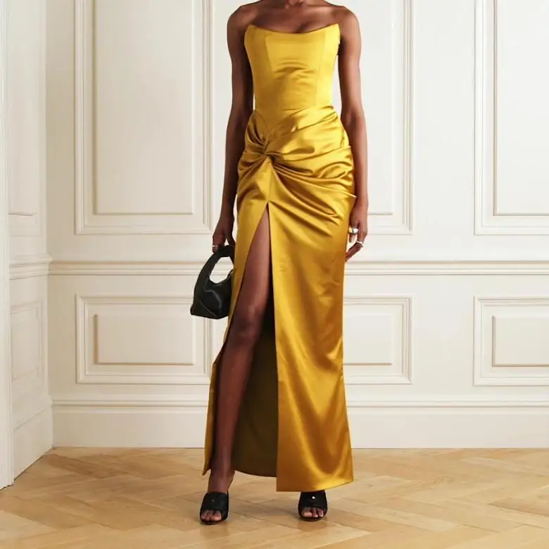 

Сексуальная длинная юбка с высокой талией и разрезом Dr, женская атласная ткань на подтяжках Dr Svel, повседневная домашняя одежда, осень