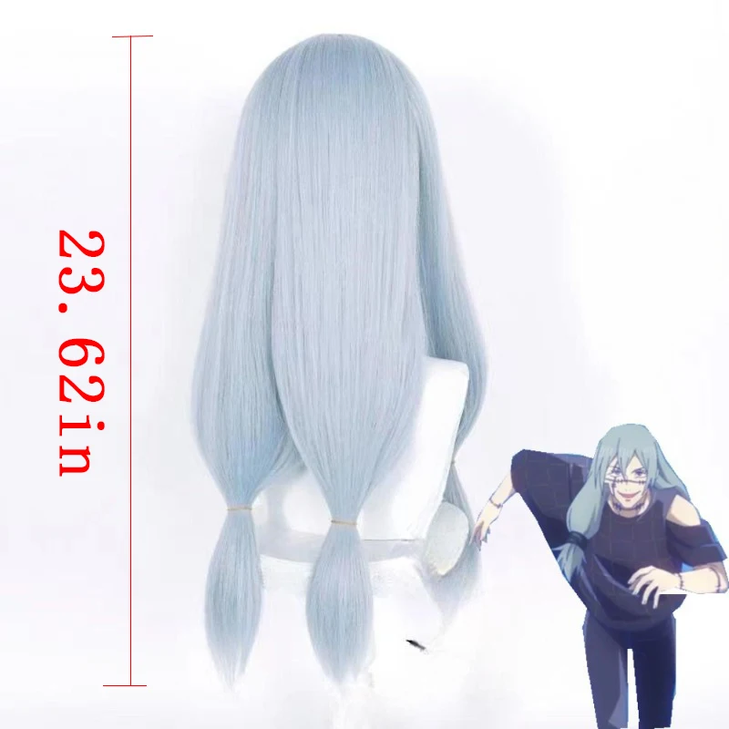 코스프레 가발 긴 파란 머리 애니메이션 주술회전 모조 머리 고온 실크 패션 여성 일상 착용 풀 가발