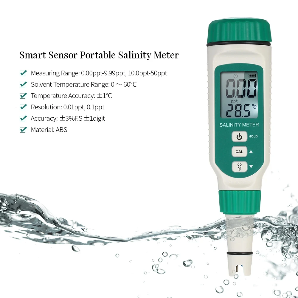 SMART SENSOR Portable Salinity Meter Handheld ATC Salinometer Halomete Salty Brine Meter Seawater Salinity Food Salinity Tester