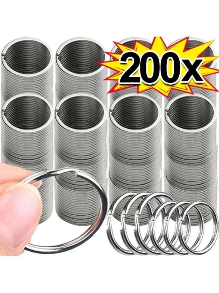 20/200 Stück Edelstahl-Schlüsselanhänger, 25 mm, rund, flach, geteilter Schlüsselring, polierter Metall-Rohling, Kreis für DIY 2027