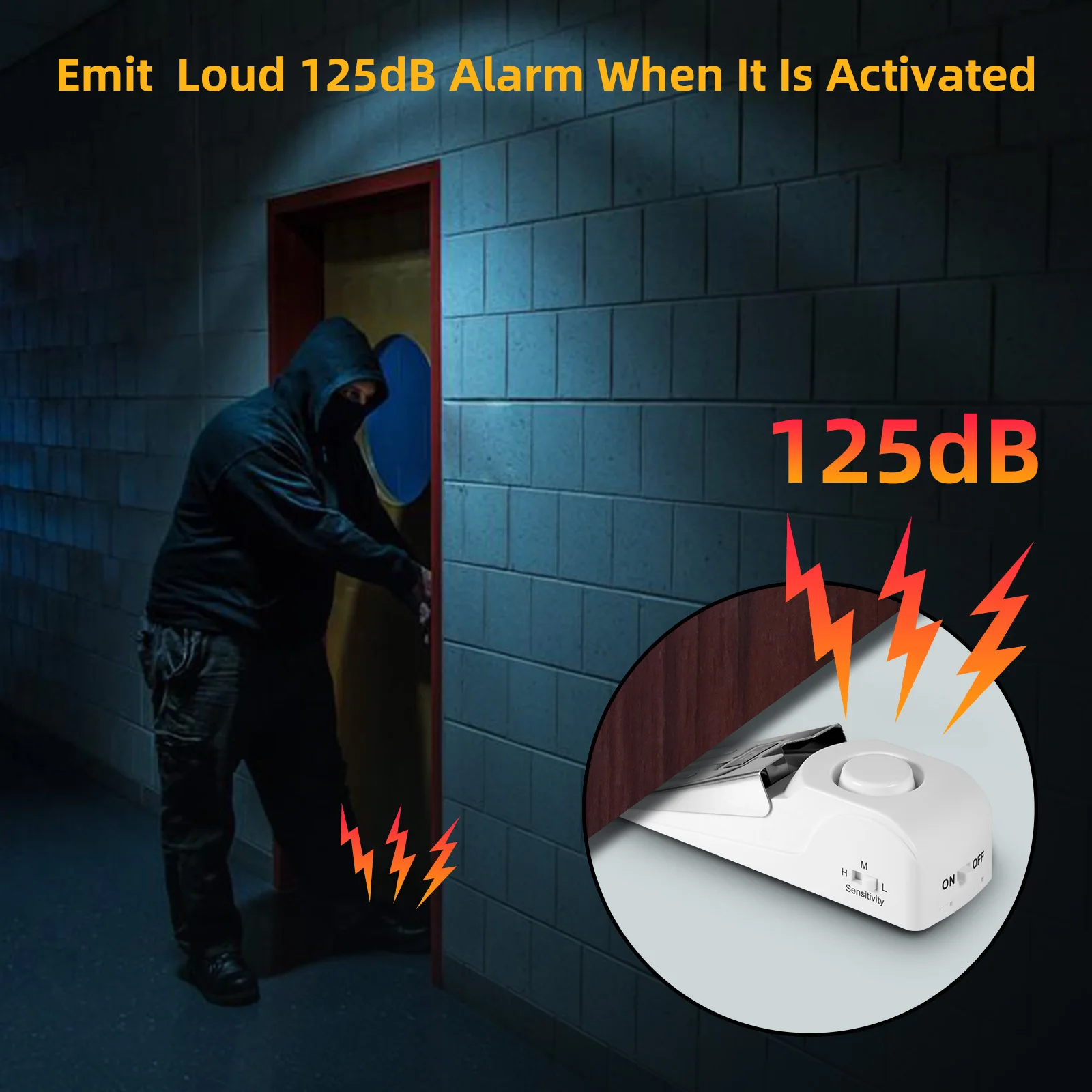 

3 Level Sensitivity Door Stop Alarm 120dB Door Wedge Alarm Portable Door Stopper Security Alarm for Home Hotel Travel Office