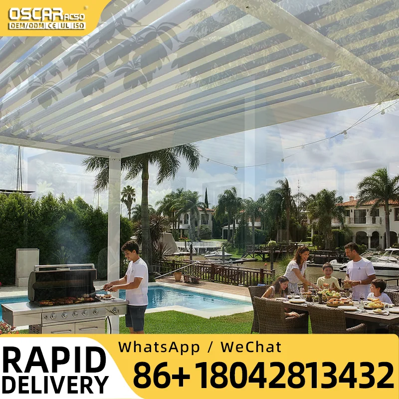Motorized Waterproof Outdoor Patio Aluminium Louvre Roof System for Backyard Garden and Poolside pergola