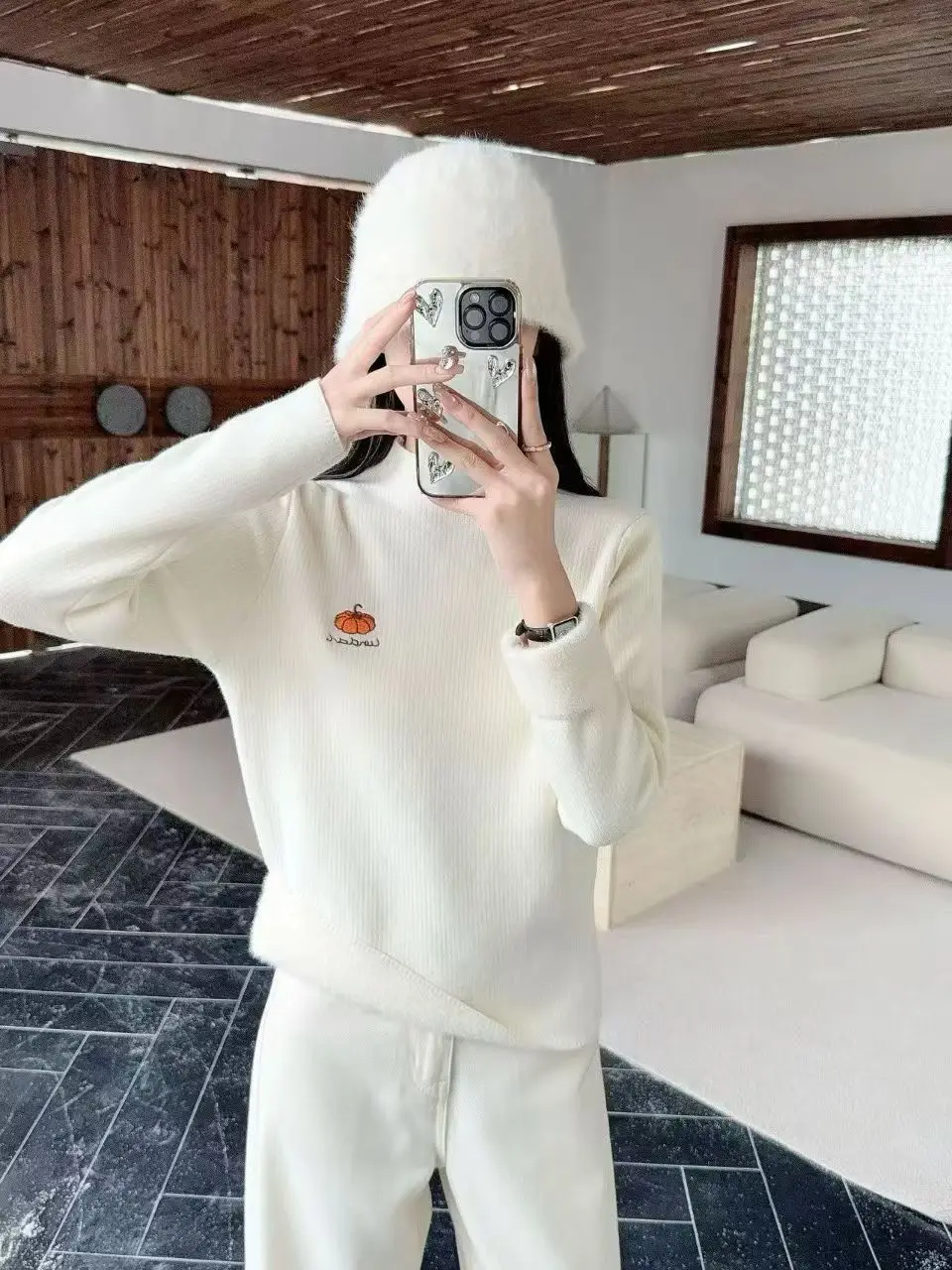 Outono inverno thiened f gola alta bordado intermido fce camisola de malha feminina sobrecarga quente versátil topo